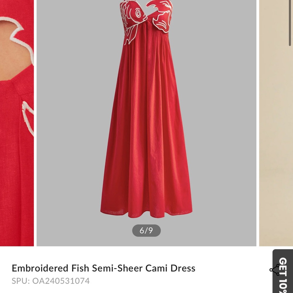 Commense Red Embroidered Fish Cami Dress